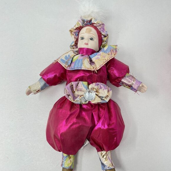 Vintage Venetian Porcelain Harlequin Dolls Painted Face Metallic 9" Collectible - Picture 8 of 12